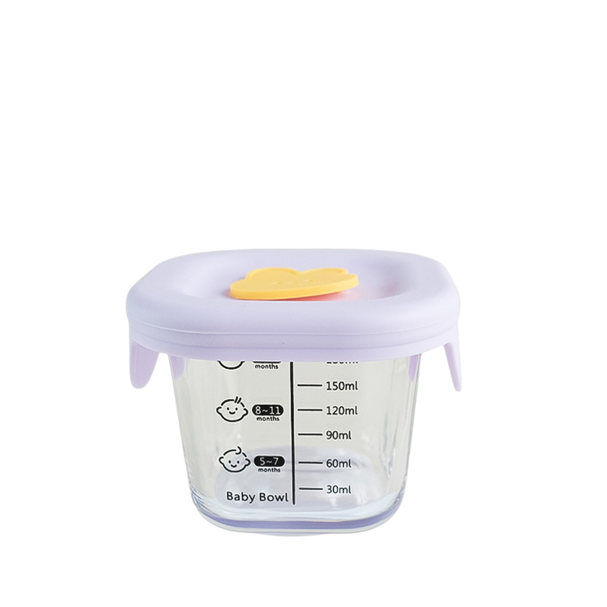 Hộp thủy tinh trữ đồ ăn dặm 180ml - Nắp Tím Vuông