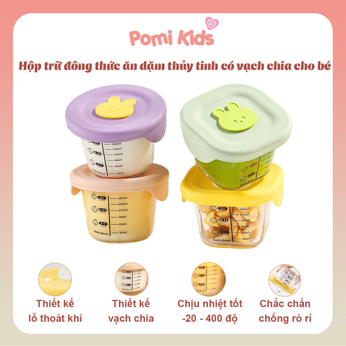 Hộp thủy tinh trữ đồ ăn dặm 180ml